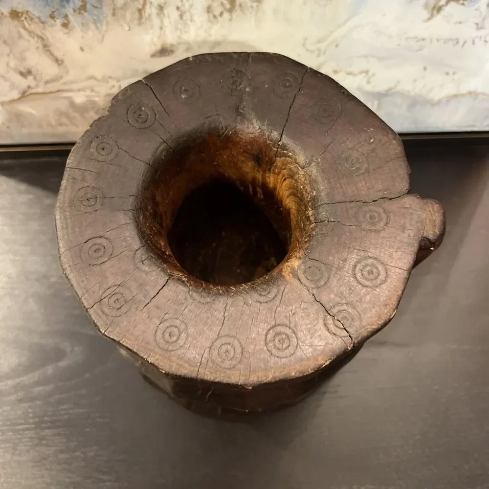 Turkish Anatolian Wooden Mortar Old Hand Carved Vintage Antique Heavy No Pestle